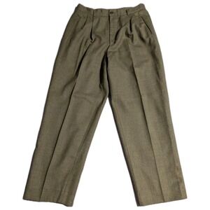 Vintage LL Bean Womens 12 Wool Tweed Pleated Pants USA Olive Brown High Rise